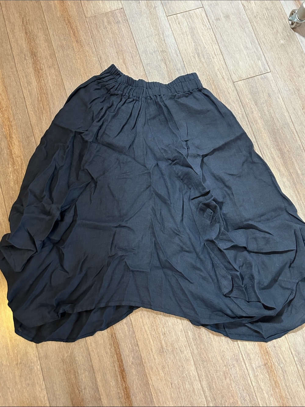 Women's navy linen asymmetrical skirt Elastic-Waist Skirt large pockets size M